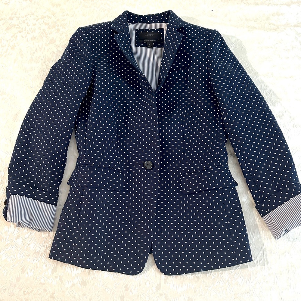 JCrew Navy Polka Dot Regent Blazer, Size 0